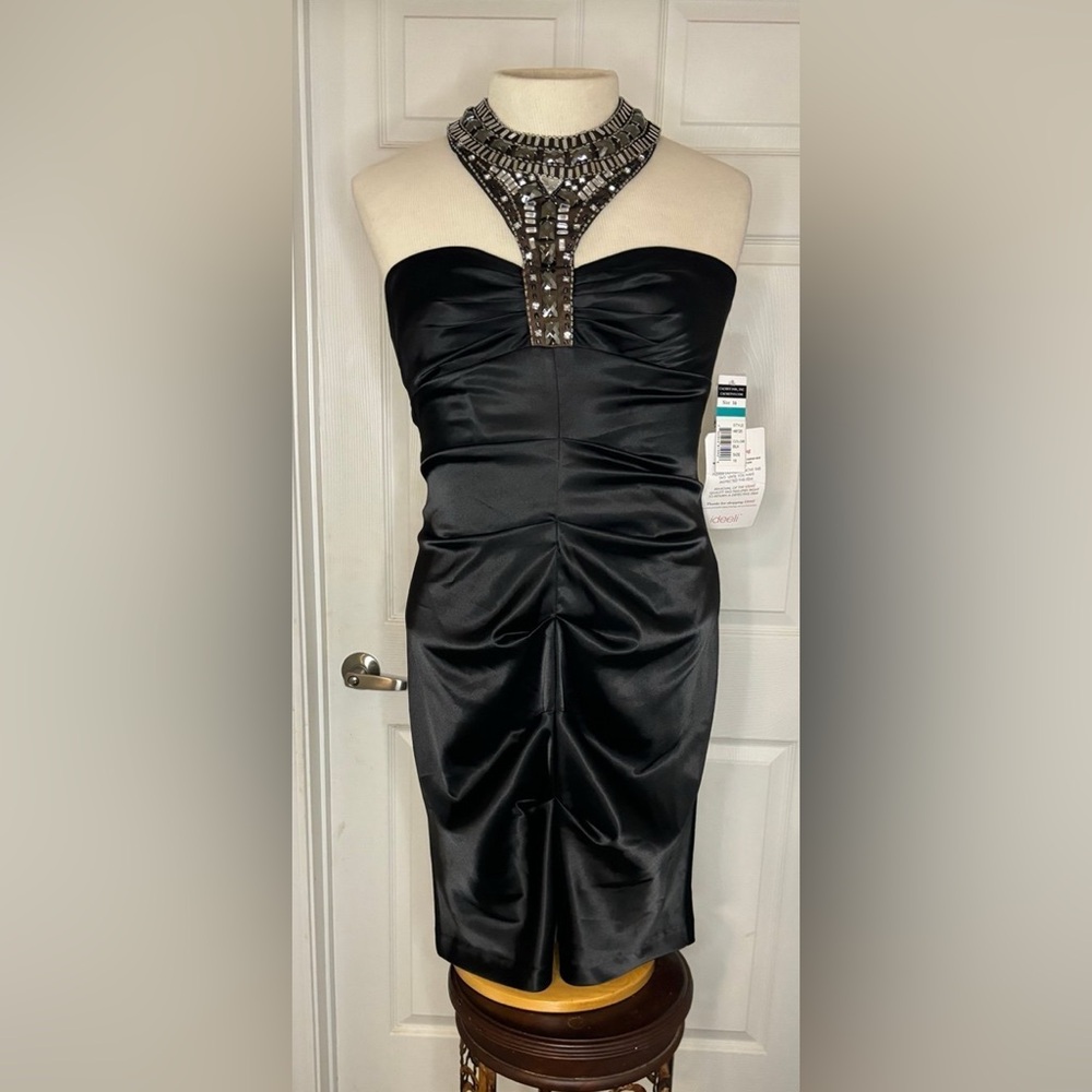 NWT Cachet Black Satin Dress